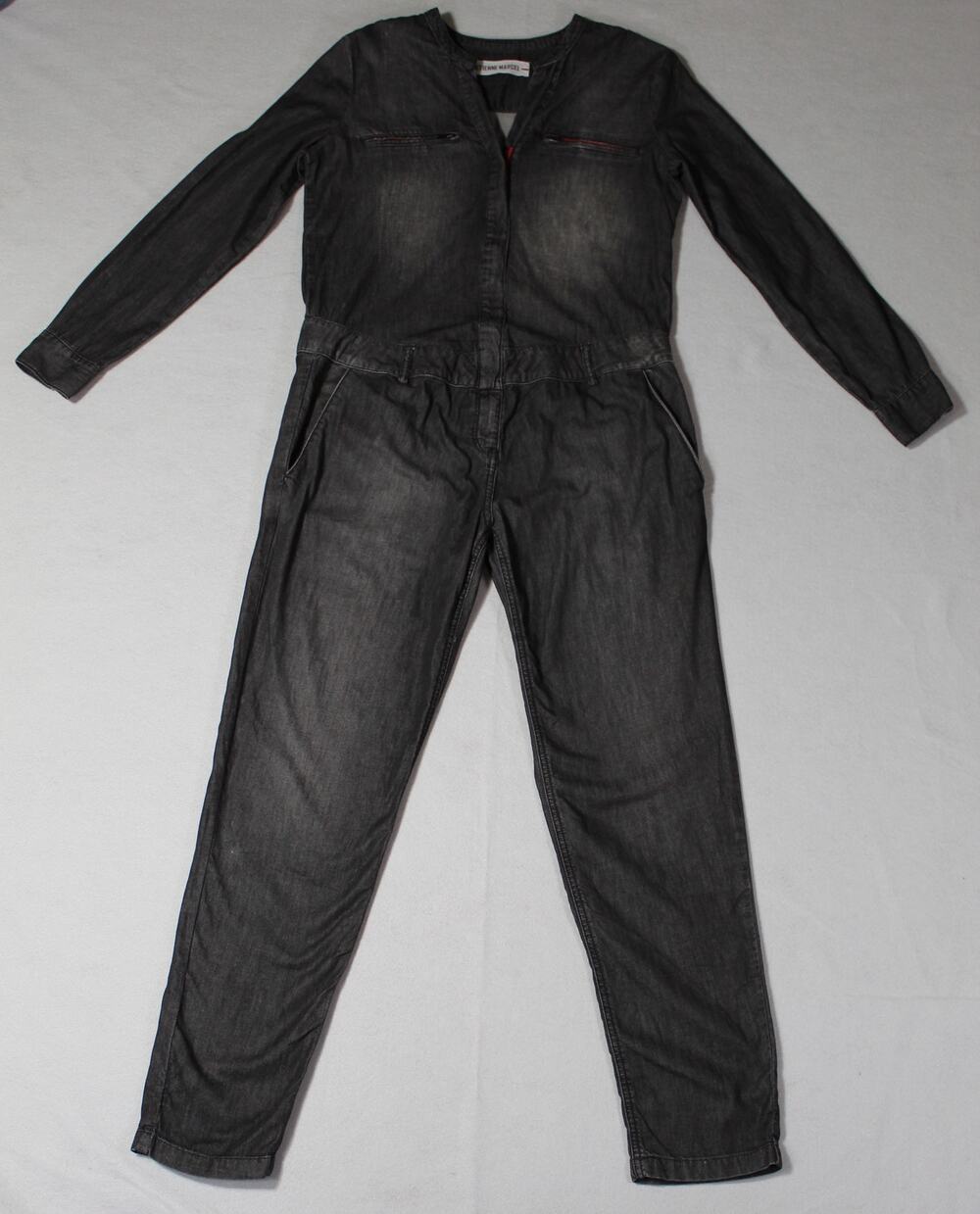 Etienne Marcel Lightweight Distressed Black Denim Jumpsuit Womens Medium